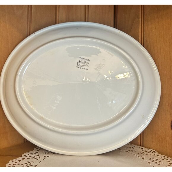 Vintage Restaurant Wellsville China Platter Black Initial G White Oval Ceramic - Picture 5 of 5